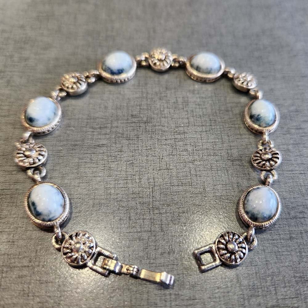 Silver tone stone bracelet